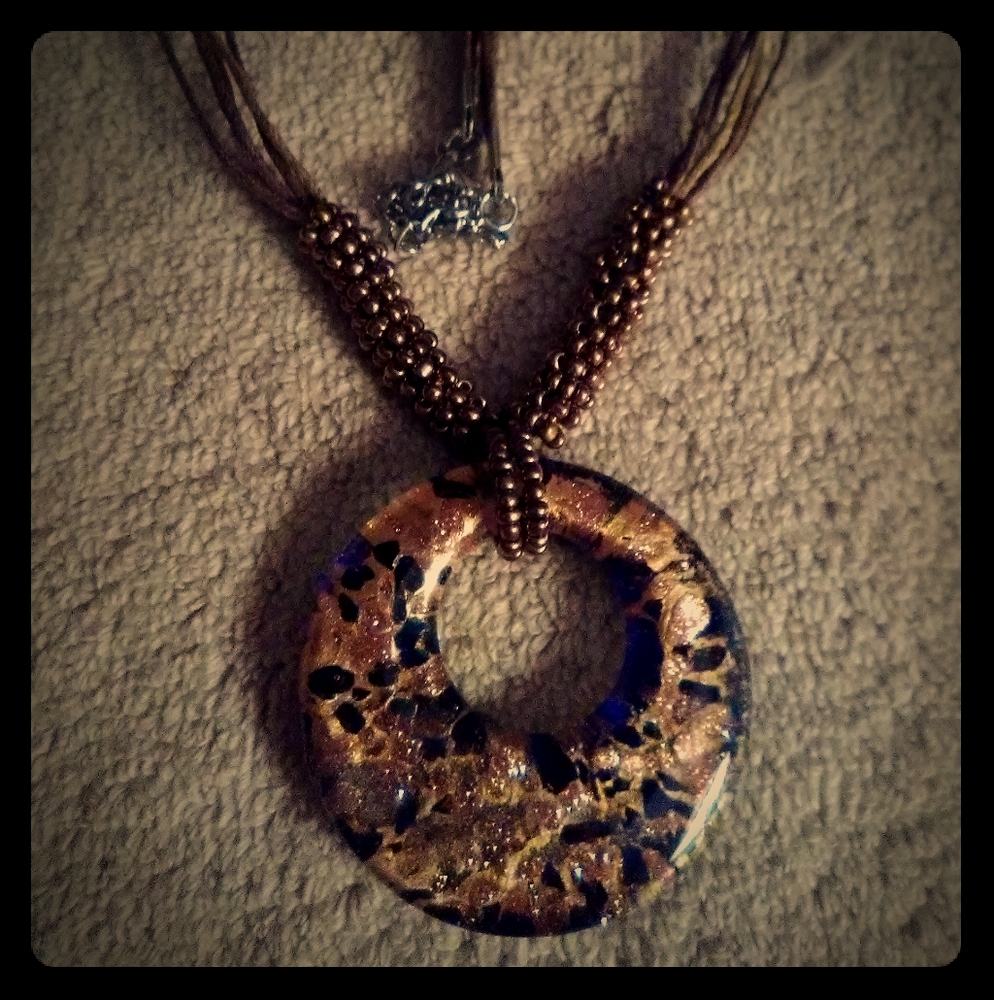 Glass pendant with bead and cord chain